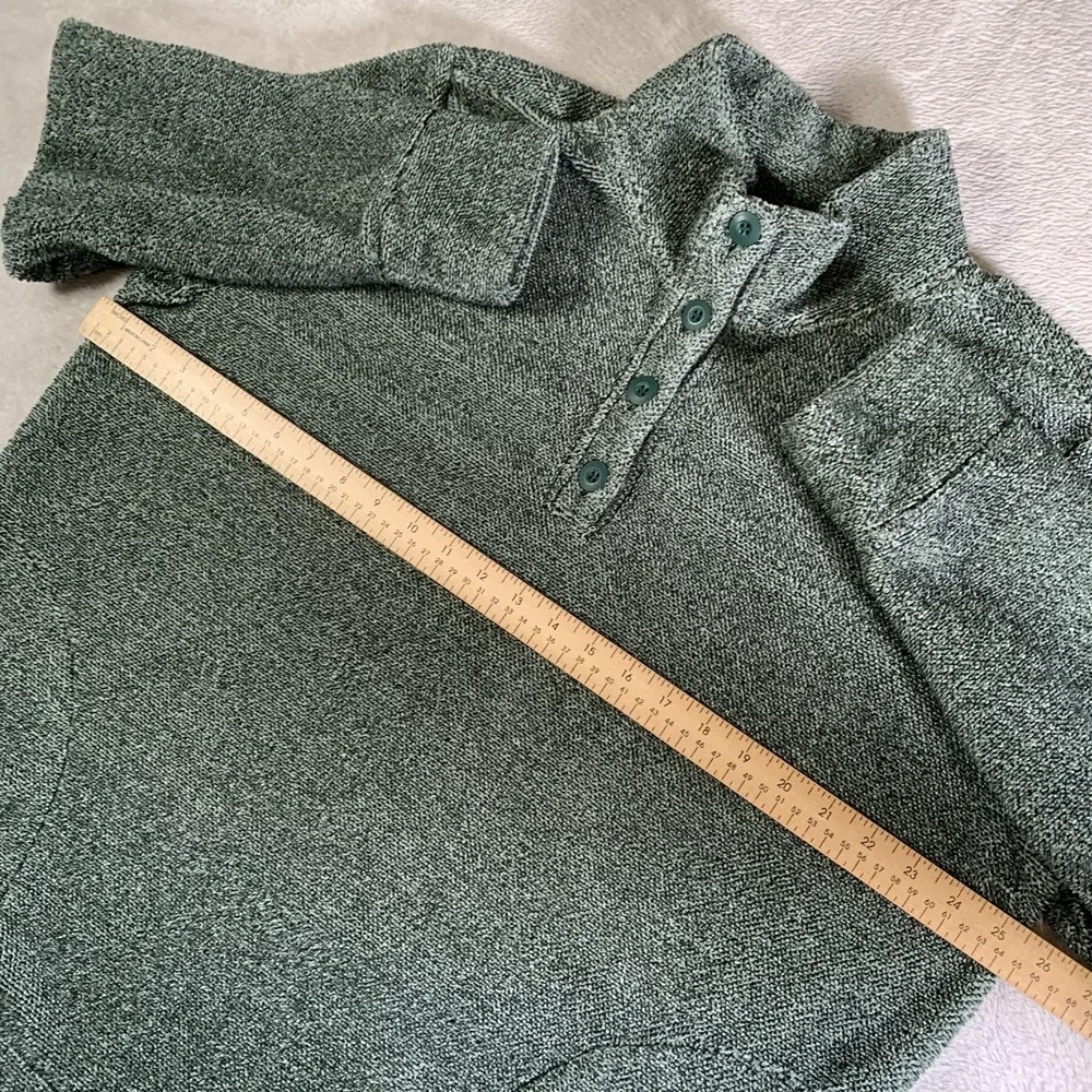 Eddie Bauer Sweater Womens‎ XL Green Mock Neck Fleece Henley Pullover Pockets